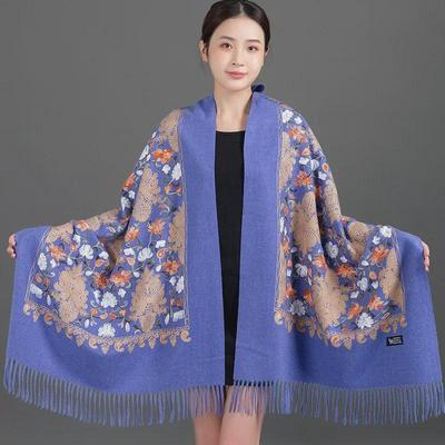 Roter bestickter Kaschmirschal für Damen: Langer Schal im Ethno-Stil für Herbst und Winter