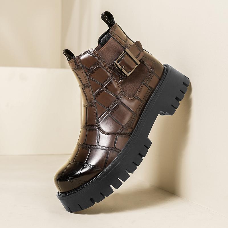 Fashion Autumn Winter New High Top Round Toe Casual Leather Boots Quality Thick Soled Business Chelsea Boots Branded Men's Travel Boots