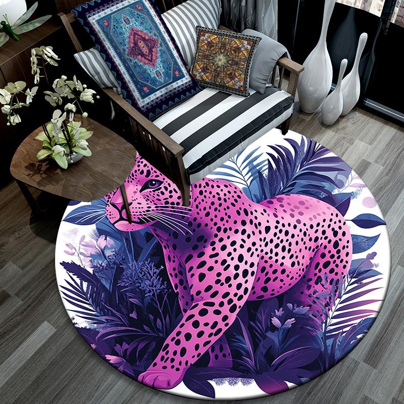 Purple Leopard Round Area Rug,Carpet Rug for Living Room Bedroom Sofa Playroom Decor,Non-slip Floor Mat