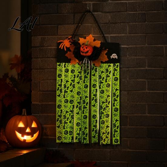 Skull Bat Pumpkin Print Backdrop Halloween Rag Flag Banner Maple Leaf Flower Ribbon Hanging Kindergarten Activity Decor Decor Farmhouse Wall Art for