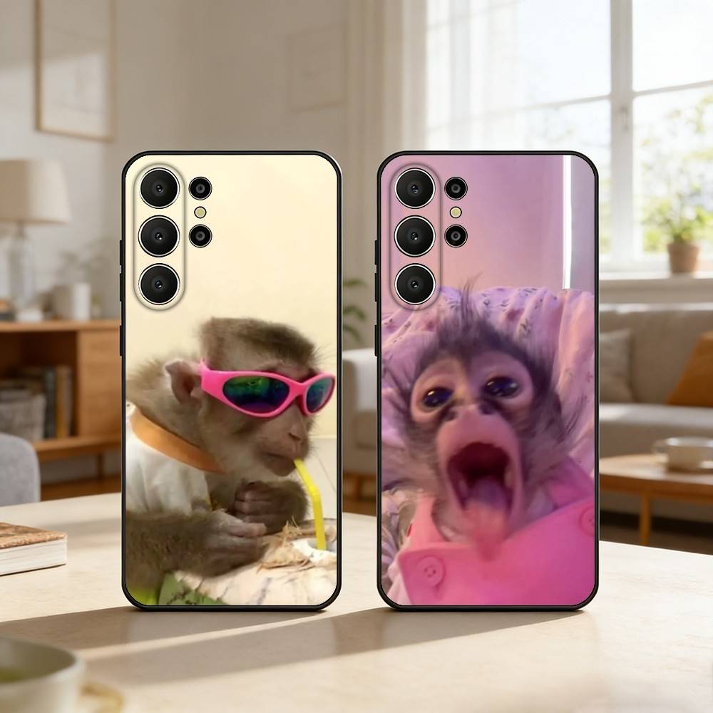 Cute Funny M-Monkey Phone Case For Samsung S26,S25,24,23,22,30,21,10,9,Ultra,Plus,Lite,Black Soft Case