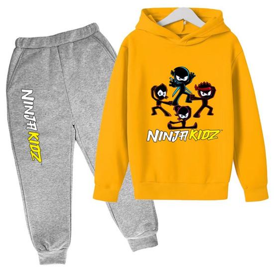Felpa per Bambini Divertente Stampa Ninja Vestiti Cappotto Top+Pantaloni Set 2P Ragazzo Ragazza Toddler 3-12 Anni Casual Pullover Sole Lettere Sportive Set