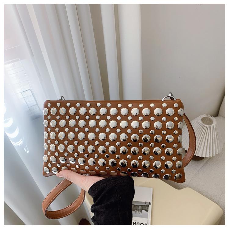 Women's Bag New Rivet Small Square Bag Textured Shoulder Bag Wide Shoulder Strap Crossbody Women's Bag