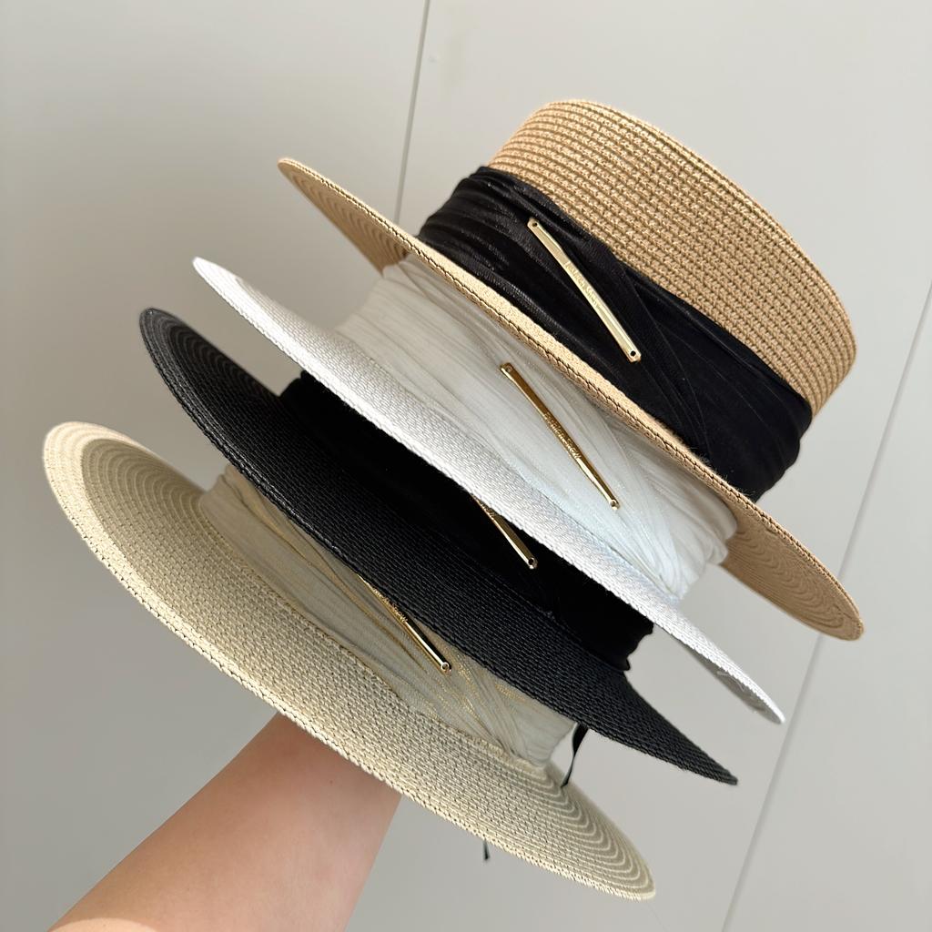 New Summer Women's Boater Beach Hat Wide Side Female Casual Panama Hat Lady Classic Flat Bowknot Straw Sun Hat Women