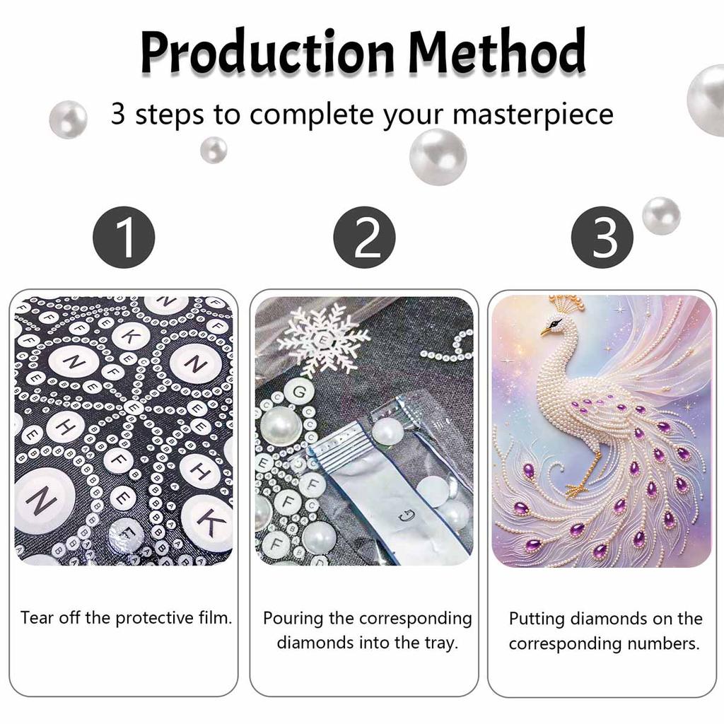 DIY Pearl Bead Art Canvas Peacock Pattern Frameless Creative Craft Painting Kit for Relaxing Home Wall Decoration