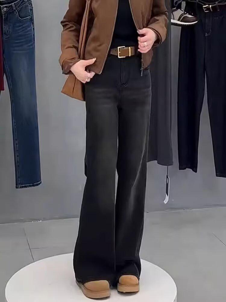 

Женские расклешенные джинсы больших размеров с высокой талией — узкие, прямые, широкие на весну и осень 2025 г. L