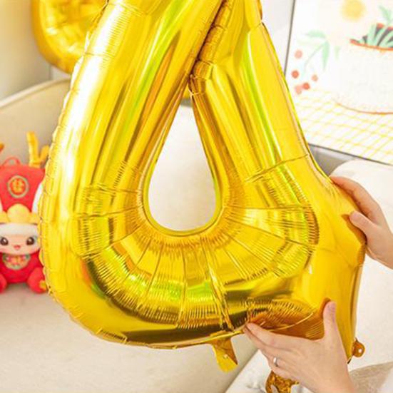 4 Pcs Number Balloon Golden Color Reusable Leakproof Party Prop 2024 New Year Decorative Inflatable Smooth Surface Party Balloon