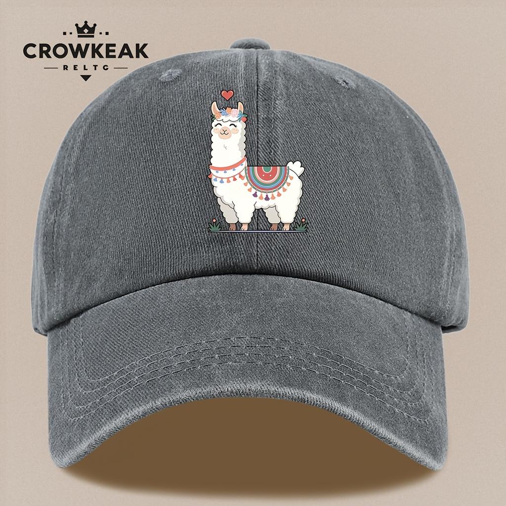 PC Niedliches Cartoon-Alpaka-Muster Design Gedruckte Baseballkappe HipHop Trendy Schwarz Papa Trucker-Mütze Atmungsaktiv Bequem Einfarbig