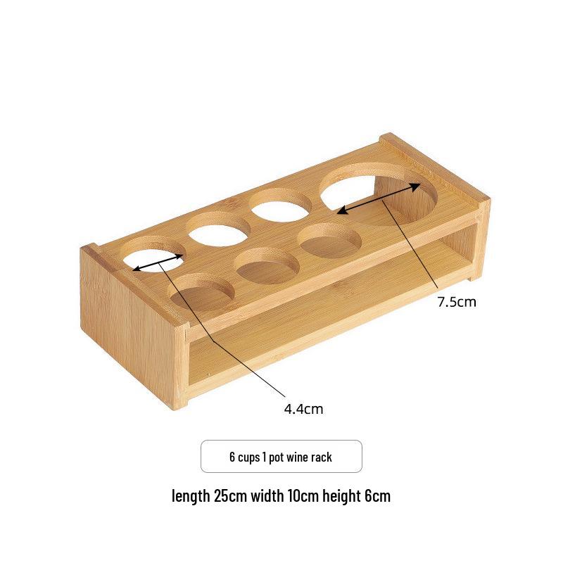 Bamboo Bullet Baijiu & Wine Cup Holder Rack – Wooden Shot Glass & Decanter Display
