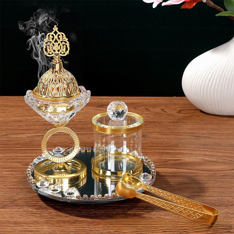 1 Zestaw Szklany Bliskowschodni Złoty Wykwintny Prezent Łukowaty Kształt Dekoracja Domu Kadzielnica Ornament Dostępne Różne Opcje