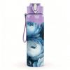1PC Deep Blue Peony Rose Flower Print 750ml Color Plastic Sports Water Bottle Leakproof Flip Straw Lid Suitable for Sports Office Home Use