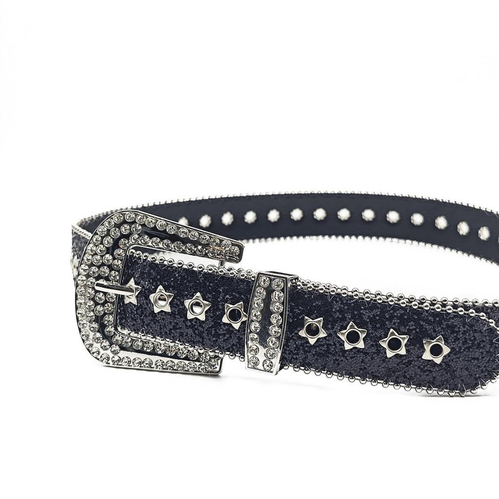 New Belt Y1k Fashion Belt Diamond Belt Punk Belt Belt Belt Female Hottie Waist Black Rhinestone Low Waist