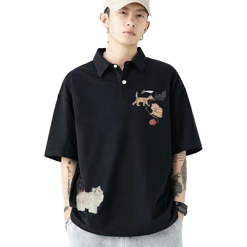 Li Ning Versatile Knit Cat Logo Print High Street Comfortable Outdoor Loose Fit Drop Shoulder Short Sleeve Polo Shirt APLT137-1(TEAM702-A16)