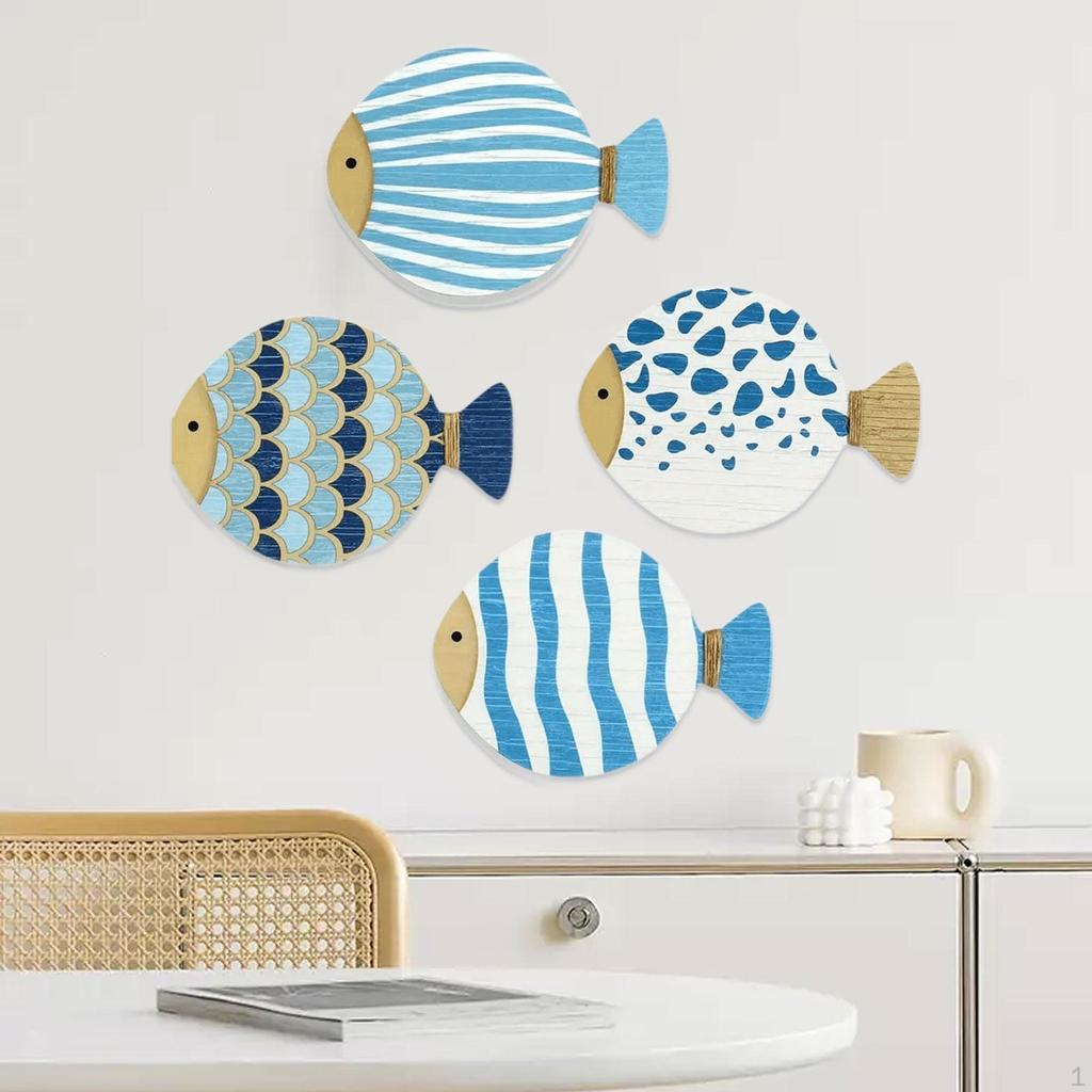 4 Pieces Wall Art Decor Fish Sculpture Decorative Artwork Ocean Theme Hanging Decoration for