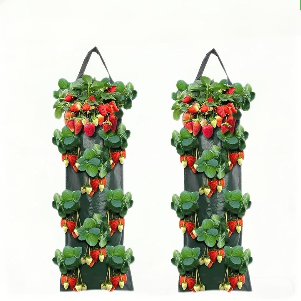 Wall-Mounted Strawberry Grow Bags, Hanging Planter Bags, Multi-Hole Strawberry Planting Bags for Balcony and Garden, Breathable, Water-Permeable