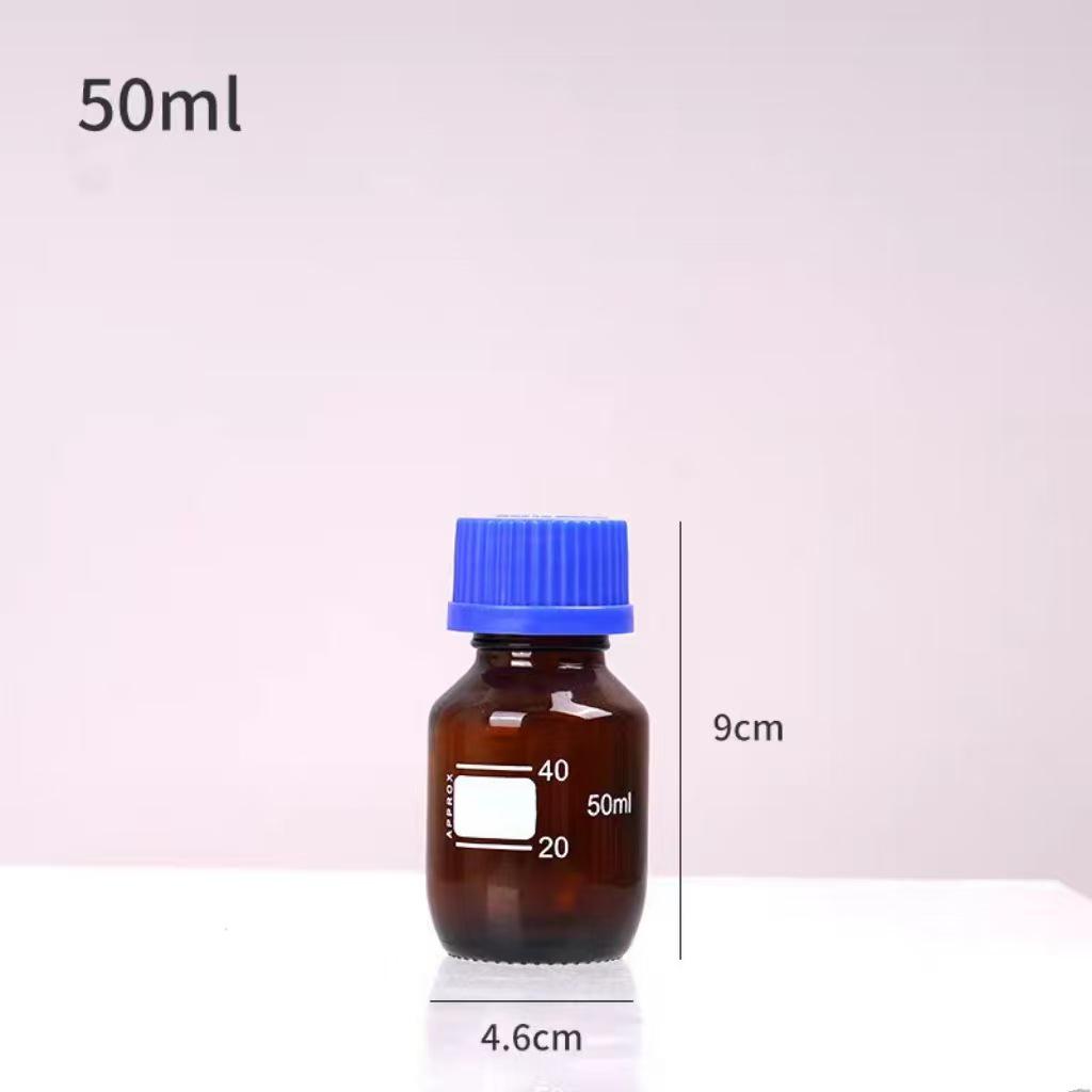 Blue Cap GL45 Threaded Glass Reagent Bottle - Transparent, Brown, Round with Scale, Sealed Sampling Lab Bottle