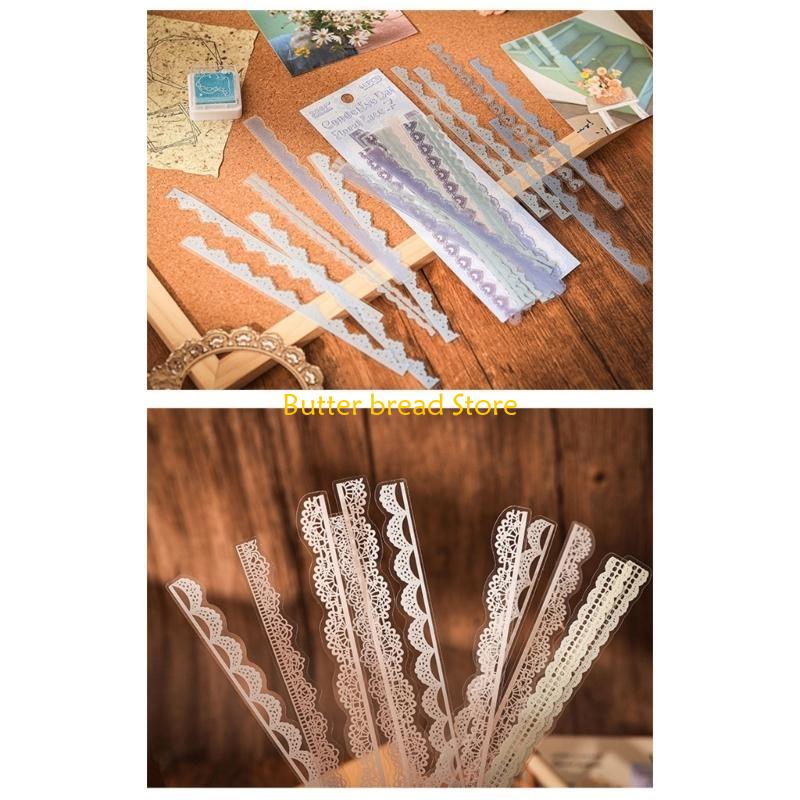 W89C 240Pcs Lace Decorative Sticker Aesthetic PET Sticker for Scrapbooking Journal CN