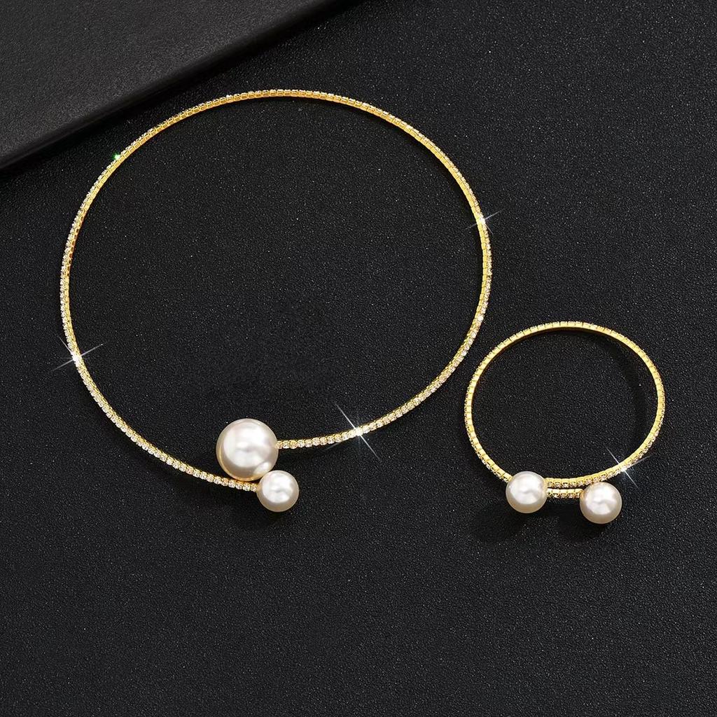 2pcs Women's Zircon Set Water Diamond Zircon Necklace Bracelet Bridal Wedding Accessories