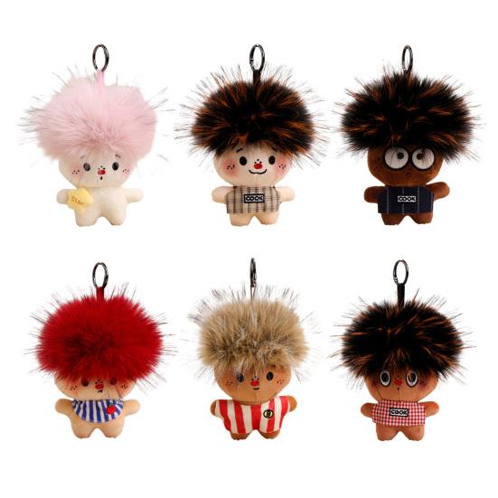 Funny Plush Keychain Cute Bag Charms with Pom Pom Hair Soft Stuffed Keyrings for Handbag Backpack Purse Accessory