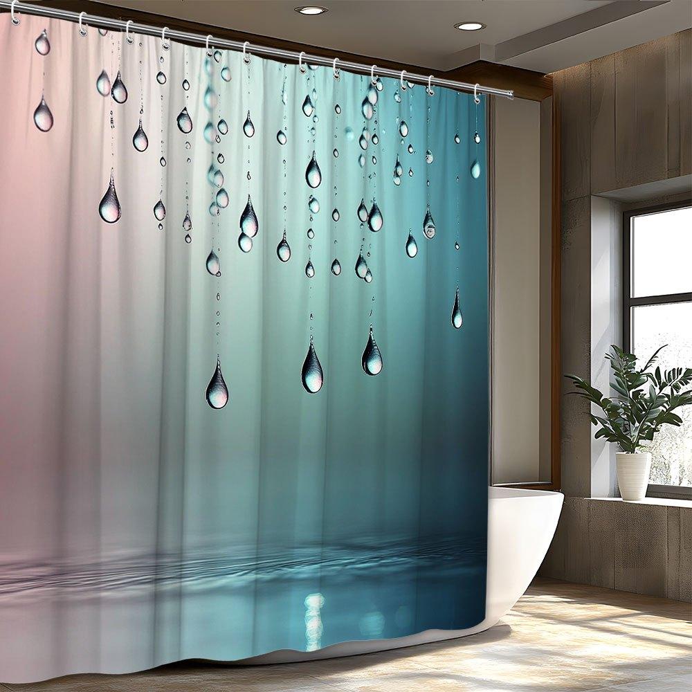 

Fantastic Water Drop Gradient Shower Curtain Stylish Bathroom Decoration With 12 Hooks, Durable Shower Curtain 180X180Cm W60H190(CM)-1 Pcs