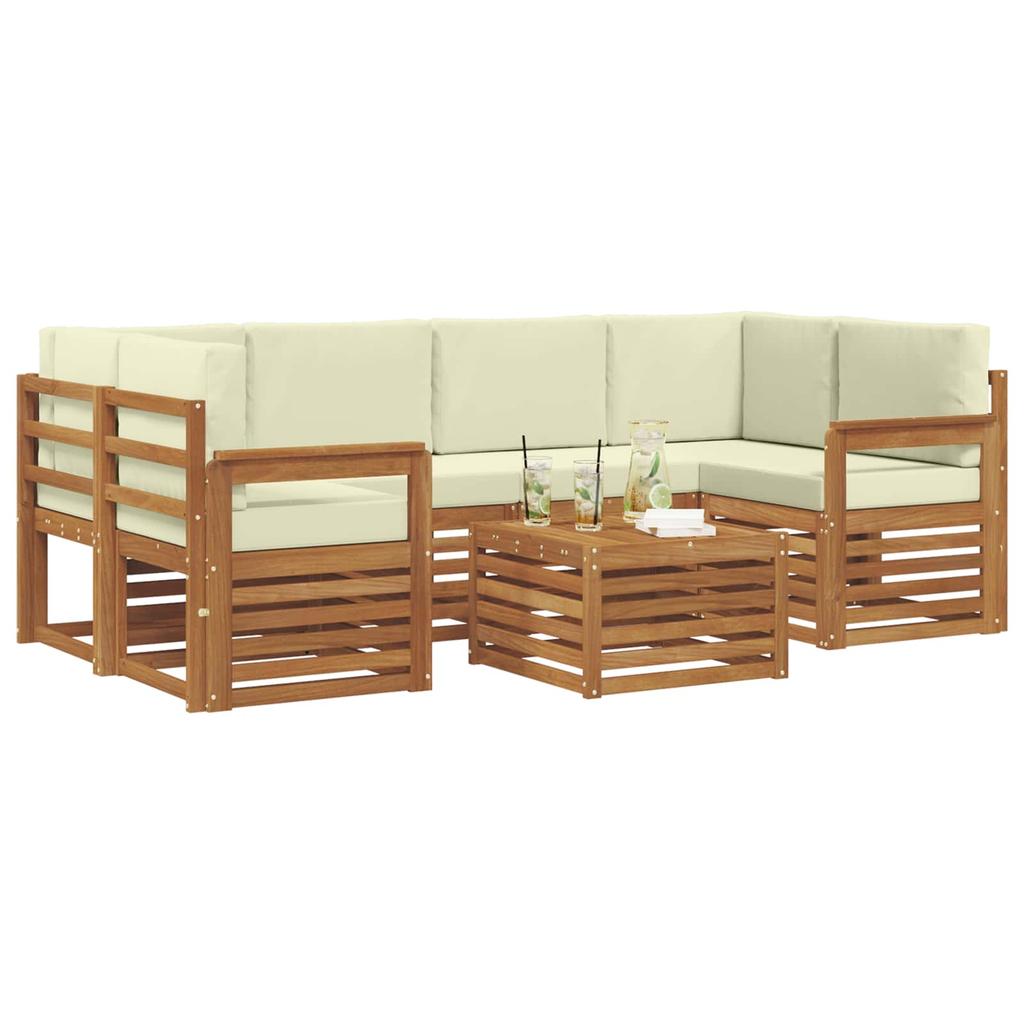 Outdoor Sofa Set 7 Pcs Natural and Cream Solid Acacia Wood