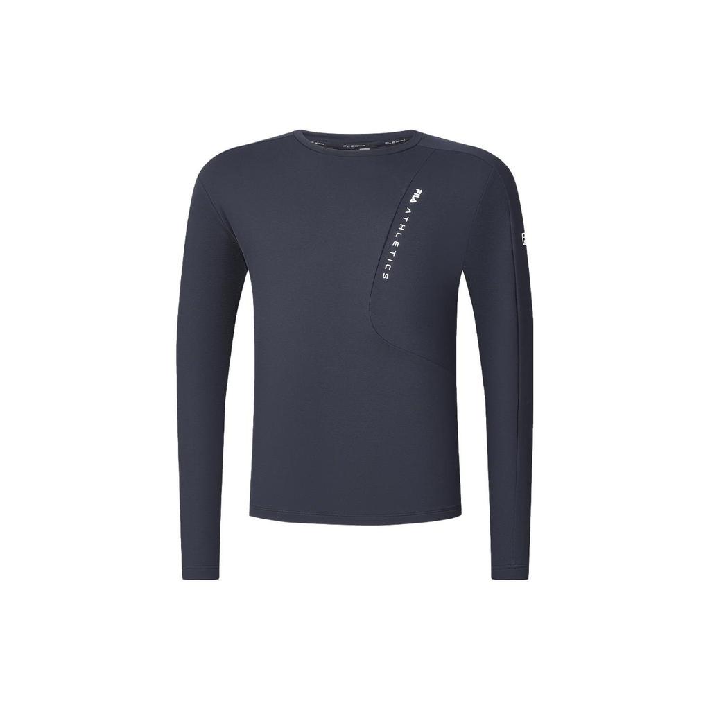 FILA Letter Print Fitness Long Sleeve American Vintage T-Shirt Men Tops Royal-Blue A11M411217F-NV
