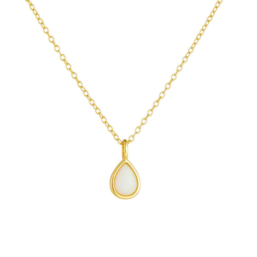 Collana in Argento Sterling S925 a Forma di Pera Geometrica con Opale e Ciondolo a Goccia, Catena Clavicolare e Zirconi per Regalo