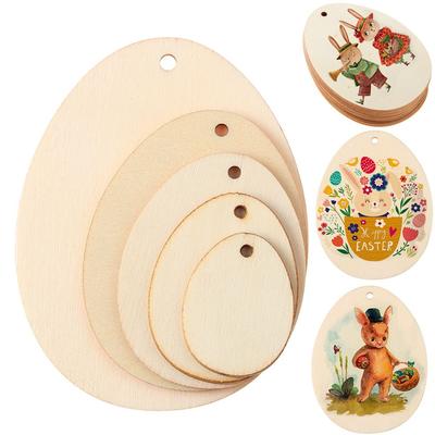Natural Wooden Hanging Ornaments Drawing Easter Decorations Easter Eggs Wood Chips Wood Slice