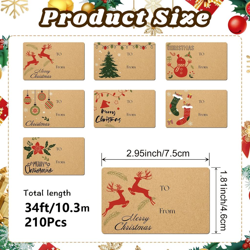 210 unidades/1 rolo Etiquetas de Presente de Natal Adesivos Etiquetas de Presente de Natal Adesivos Autoadesivos Etiquetas de Nome de Natal adesivos de agradecimento