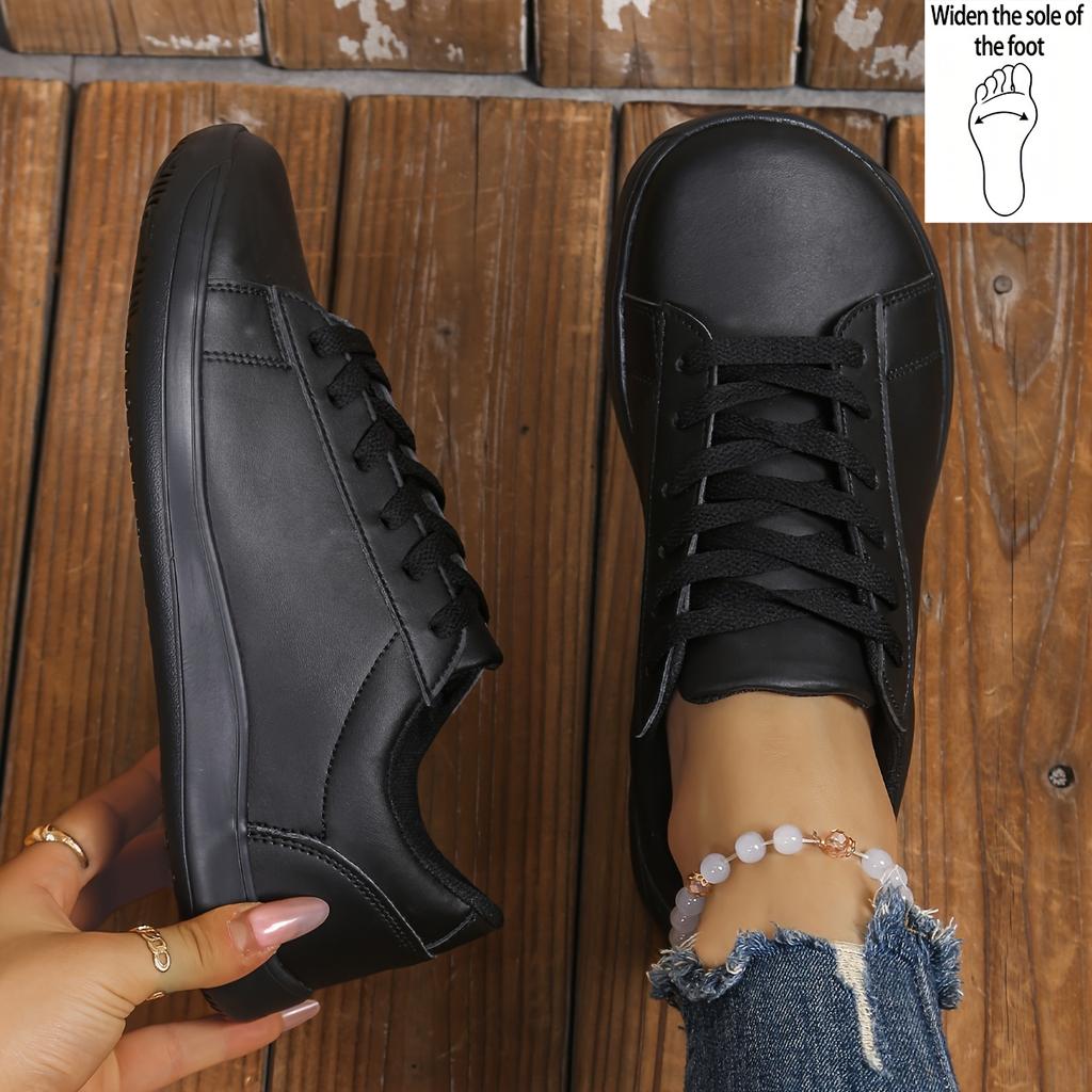 Women's Wide-Fit Sneakers - White Faux Cover Low-Top Lace-Up Shoes with Comfortable EVA Sole, Breathable Fabric Lining for All-Day Support