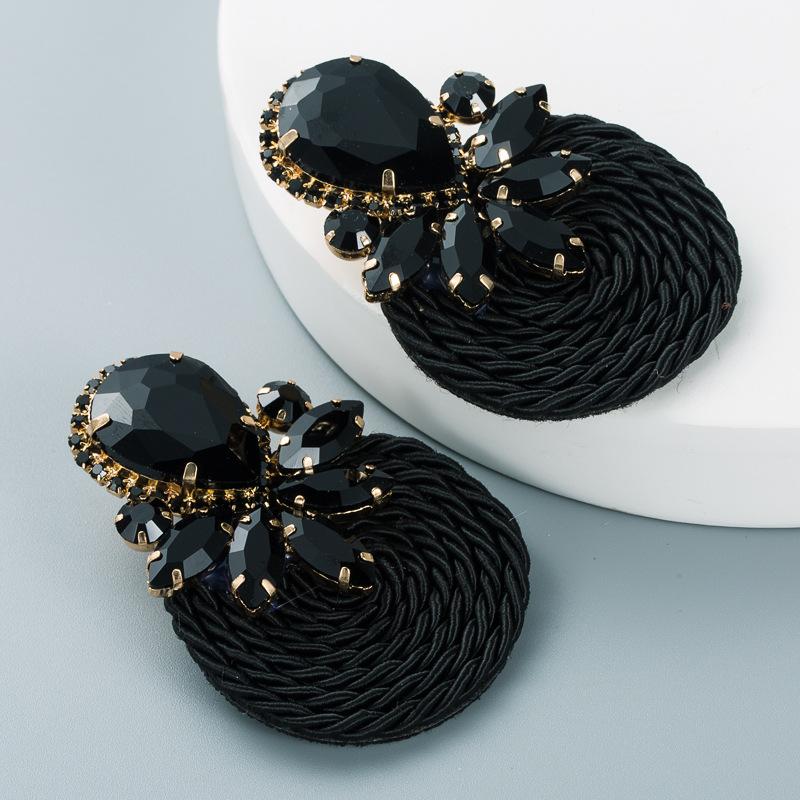 Personalized Design Large Water-drop Colored Glass Crystal Elastic Rope Woven Earrings for Women, Ear Pendants.