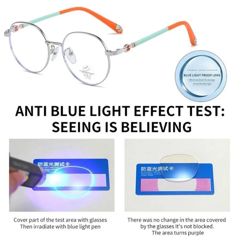 Anti-blue Light Glasses for Kids Fashion Classic Metal Frame Nerd Eye Protection Eyewear Children Cute Cat Paw Computer Goggles
