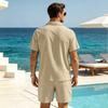 Set da Spiaggia Estivi da Uomo Tuta Casual da Strada Set Due Pezzi per Sport all'Aperto Camicia a Bottoni Liscia Pantaloncini con Coulisse Abbigliamento Sportivo
