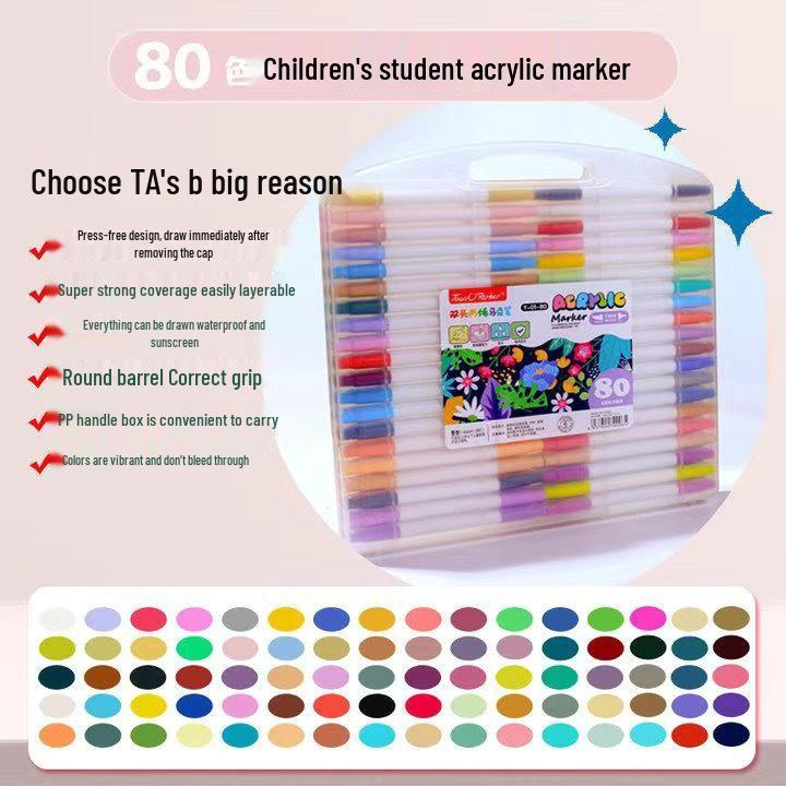 Acrylic Markers: 12, 48, 60, 80 Water-Based Colors for Student Art, Anime, Hand-Painting, Coloring, and Doodling.