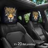 Headrest Cover Pair for Car Cabin Style, Animal Face Print on Polyester Fabric with Slip-On Elastic Edge Design for Daily Driving and Plain Headrest