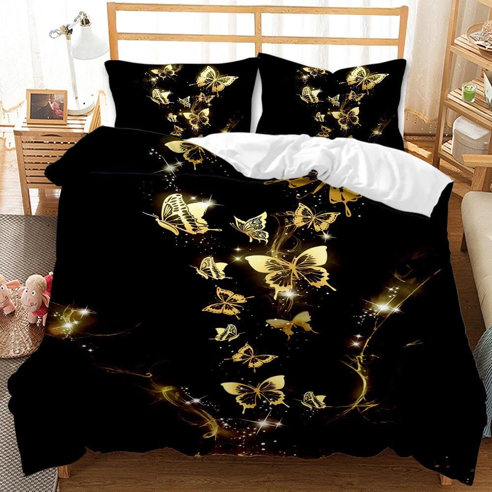 Copripiumino Farfalla Dorata Microfibra Letto Singolo Matrimoniale Queen King Set Biancheria da Letto Copripiumino Floreale Botanico Per Camera di Donne Ragazze