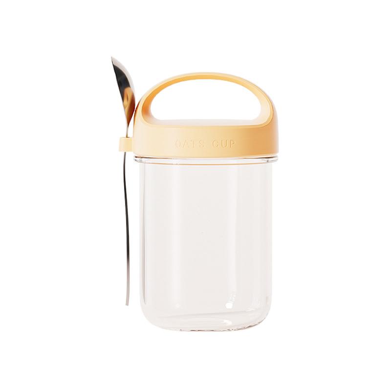 Breakfast Cup Glass Wide Mouth Sealed Jar Overnight Oatmeal Cup Milkshake Glass With Spoon жёлтый