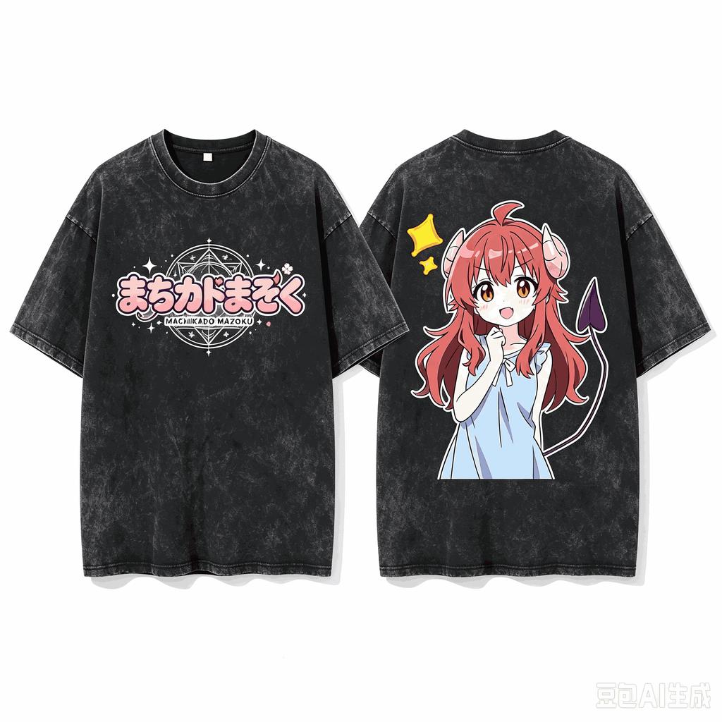 Momo Chiyoda Machikado Mazoku Double Sided Printed Crew Neck Short Sleeve T-shirt