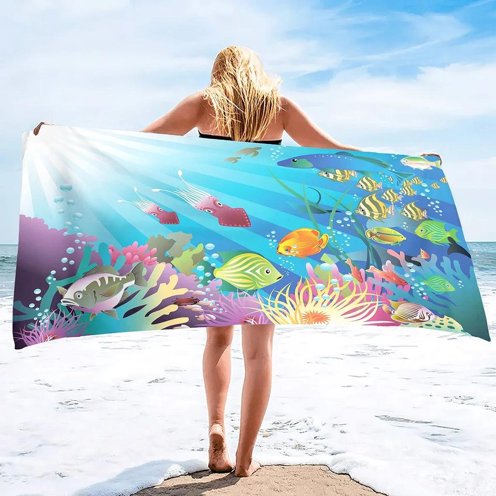 Sea World Beach Towel for Kids, Girl, Boys, Men, Women, Turtle Bath Print Pool Super Soft Plush