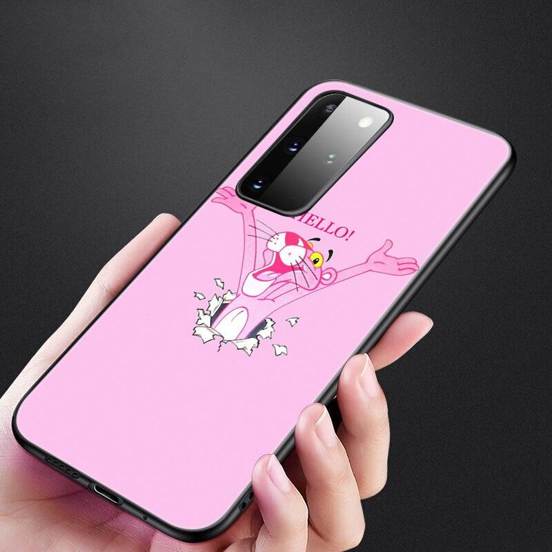 Cute Funny Pink Panther Phone Case For Samsung Galaxy S20 S21 FE S10 Lite Note 20 10 Lite S8 S9 S10E S10 Plus Ultra Black Cover