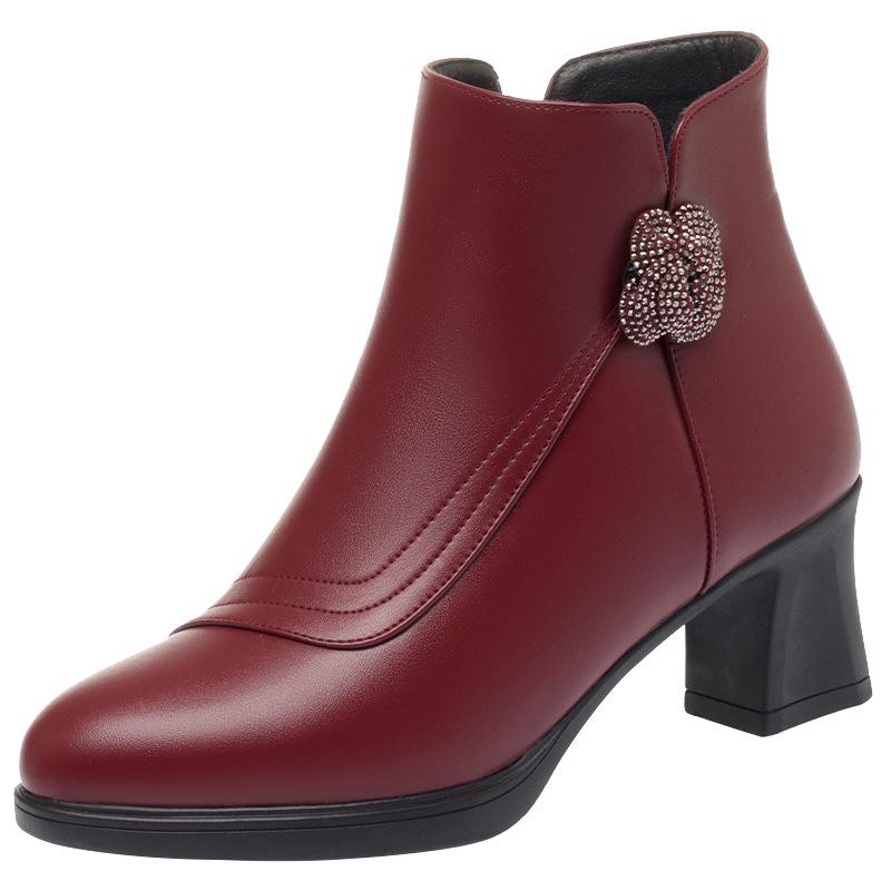 Women's Red Velvet Ankle Boots - 2023 Autumn/Winter Wedding & Banquet Style for Mothers