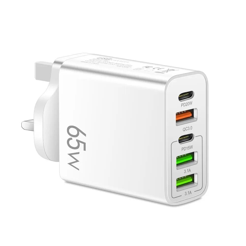 Total 65W Fast Charger PD 20W 5 Ports USB Charger QC 3.0 Phone Adapter For Samsung Xiaomi Huawei Wall Charge Adapter For Phone