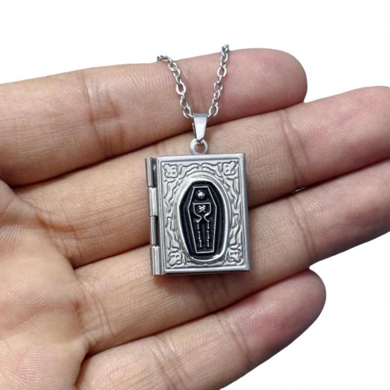 Jun An Retro Gothic Black Coffin Book Necklace