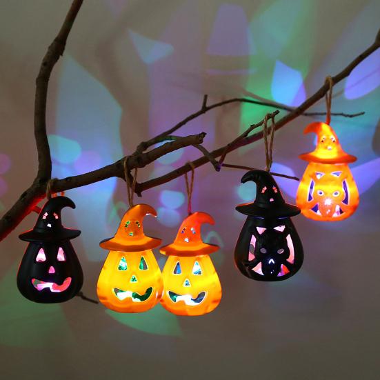 yangyizhi 12 Pcs Halloween LED Pumpkin Lantern, Spooky Hanging Lighted Light with Witch Hat for Indoor Outdoor Home Party Decor