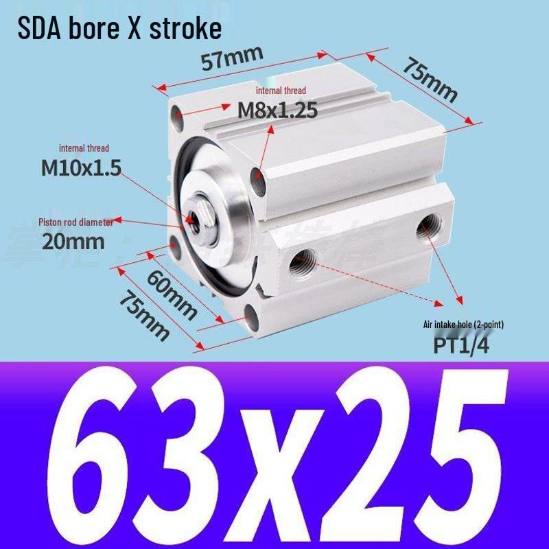 SDA Mini Pneumatic Cylinder, High Thrust, Thin Type, Bore Sizes 20/25/32/40/50