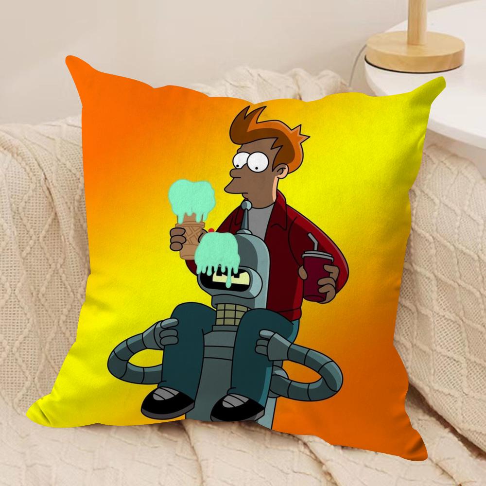 Anime F-Futurama B-Bender Cushion Cover Soft Plush Fabric Double-Sided Printed Sofa Cushion Cover For All Seasons Homedecor Gift