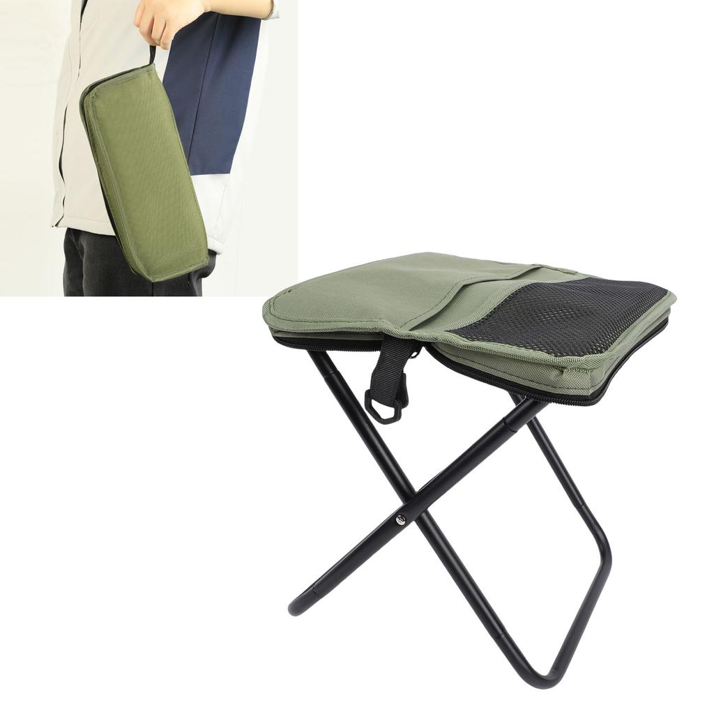 Portable Foldable Stool with Shoulder Strap Outdoor Foldable Stool for Mountaineering and Hiking Green Large Size