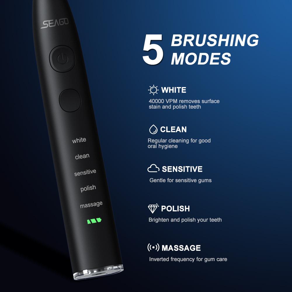 Electric Toothbrush USB Rechargeable Adult 360 Days Long Battery Life IPX7 4 Replacement Heads Travel Box  SG-575