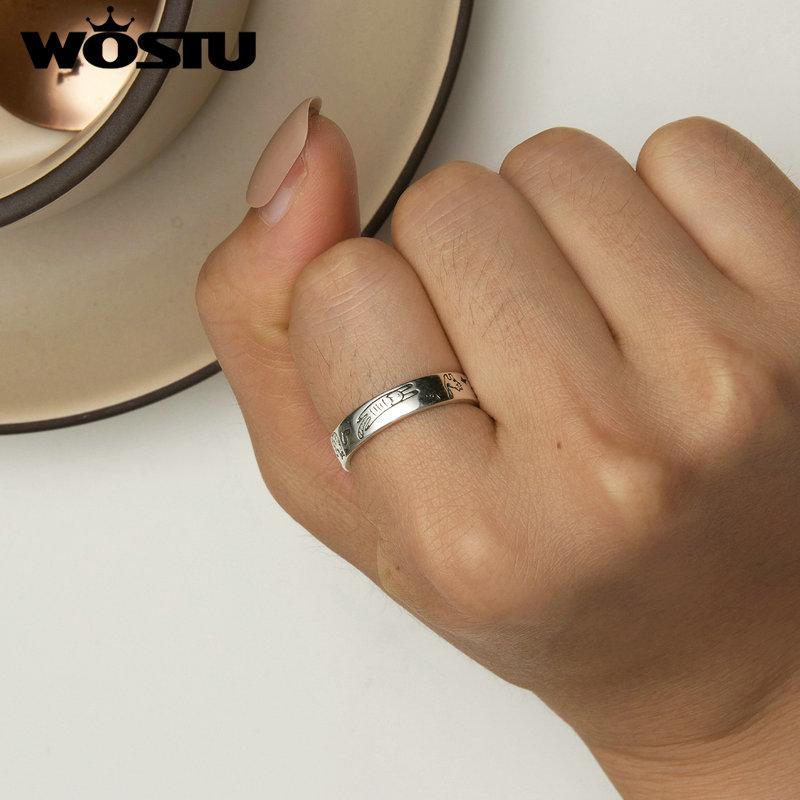 WOSTU 925 Sterling Silver Zlatý retrívr Psí nastavitelné prsteny pro ženy Krásný 3D prsten pro domácí mazlíčky se zvířaty Dívka k narozeninám rodinný dárek