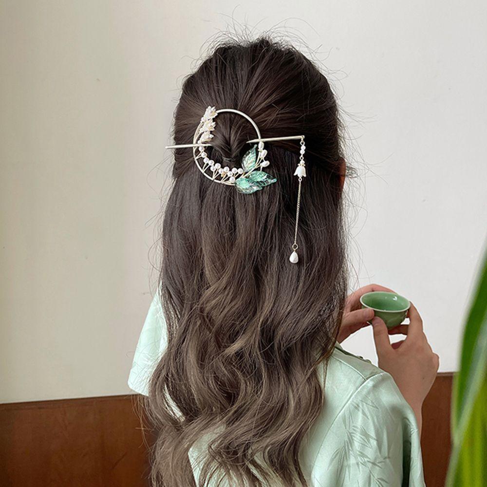 

Pendant Chinese Style Hairpin Hairstyle Design Tool Fan Tassels Hair Stick Women Hair Accessories Green Leaves